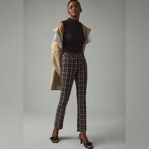 Anthropologie  slim kick-flare pants black yellow plaid